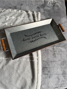 Mainstays Silver Metal Serving Tray with Wood Handles